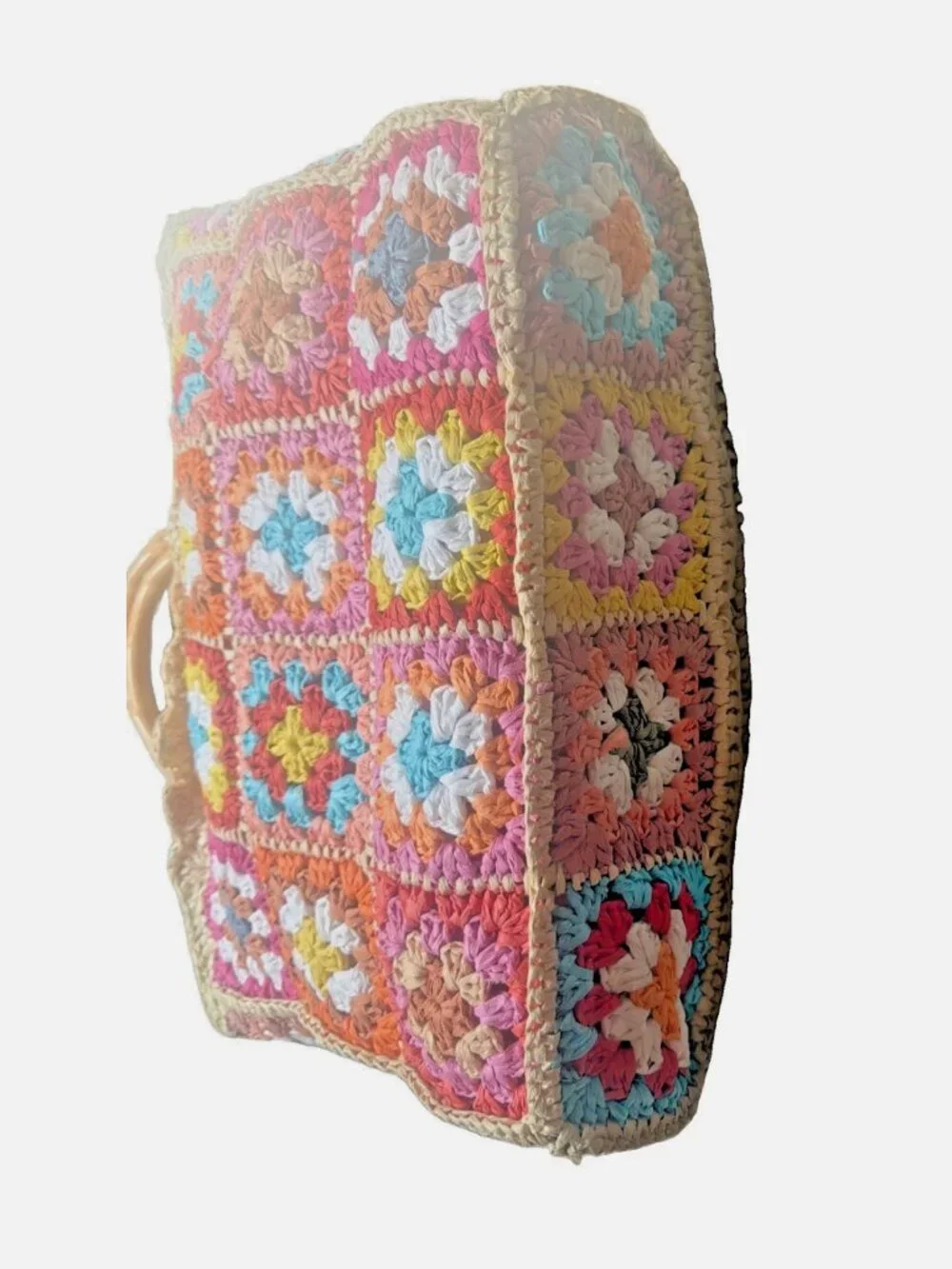 Handmade Crochet Straw Flower Boho Summer Beach Bag Floral Woven Light Raffia